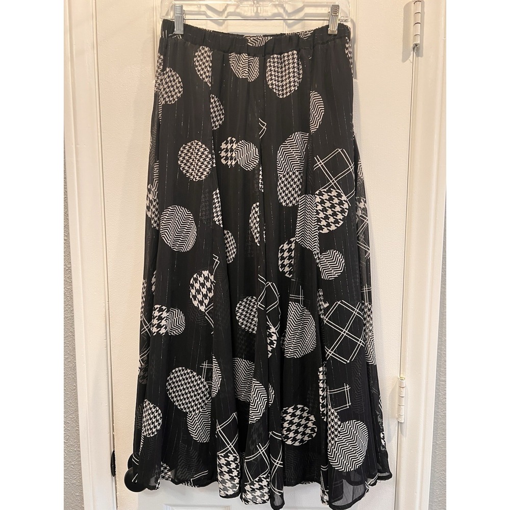 Christopher & Banks Maxi Skirt S Small Black White Geometric Houndstooth Shimmer